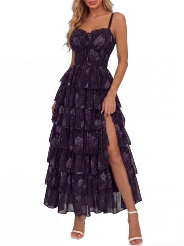 Women's Floral Corset Formal Wedding Guest Maxi Dresses Purple Floral 8