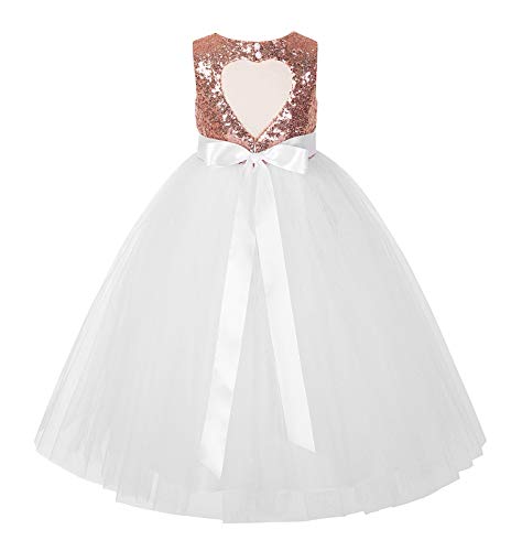 Heart Cutout Sequins Tulle Formal Pageant Girl Dress Wedding Dresses 172seq 2 Rose Gold/White