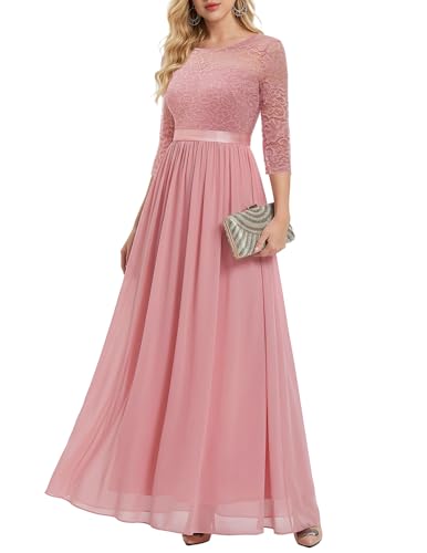 Women Long Sleeve Formal Wedding Guest Mother of Bride Dress Blush 2XL