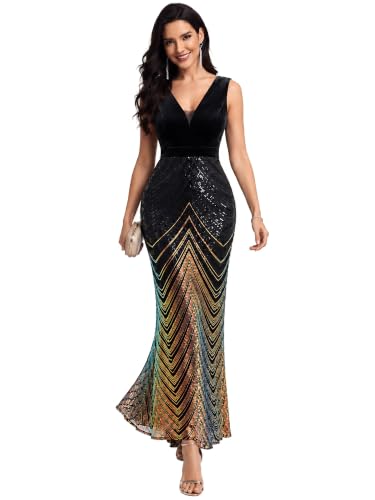 Ever-Pretty Women's Sequin V-Neck Mermaid Maxi Fall Formal Evening Dress