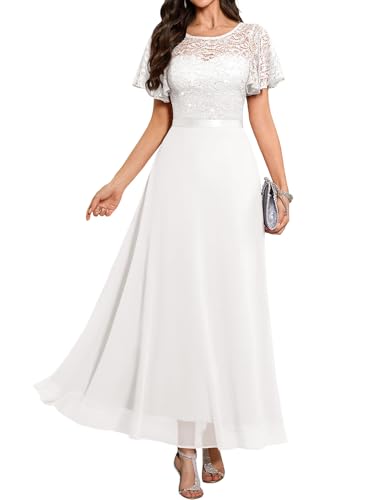 Women's Formal Mother of Bride Dress, Sequin Wedding Guest Cocktail White M