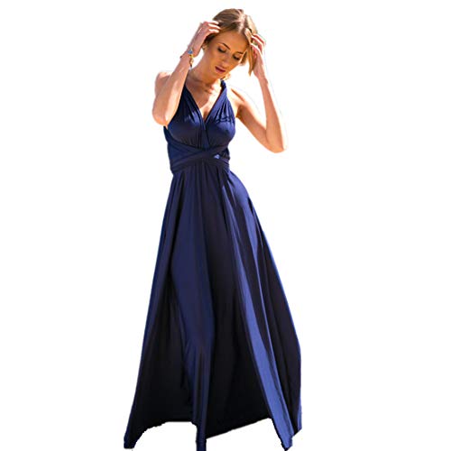 Women's Transformer Convertible Multi Way Wrap Long Prom Maxi Dress V-Neck High Low Wedding Bridesmaid Evening Party Grecian Dresses Boho Backless Halter Formal Cocktail Dance Gown Navy Blue X-Small