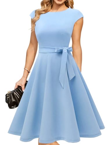 Womens Cocktail Formal Wedding Guest Church Tea Party Dress Blue 3XL