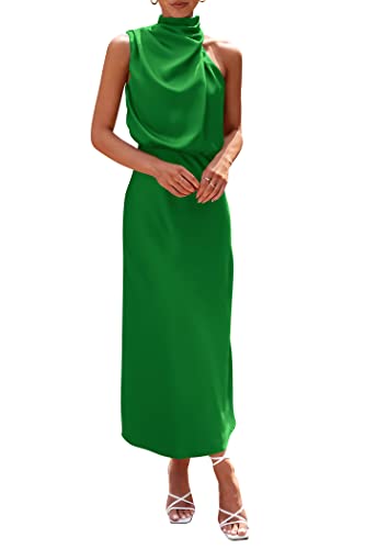 PRETTYGARDEN Women's Summer Satin Maxi Cocktail Dress Bright Green