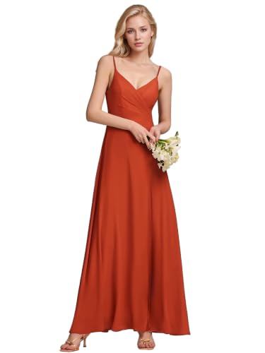 Ever-Pretty Women's Sexy Side Slit V Neck Spaghetti Straps Chiffon A Line Bridesmaid Dress Burnt Orange US4