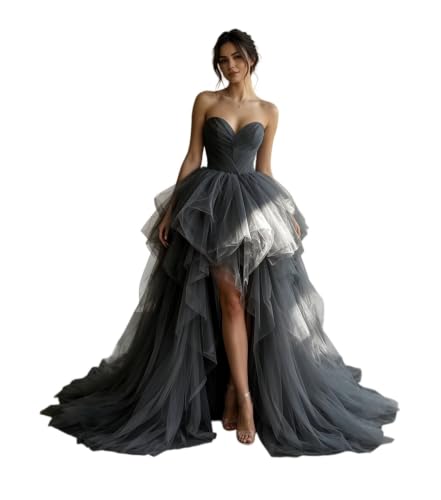 Dydsz Women Strapless High Low Prom Dress Tulle Cocktail Party Gown Grey 10