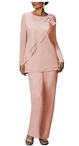 Mother's 2 PC Pants Suits Groom Mother Outfit Plus Size Mother of The Bride Dress Evening Dress Blush US12