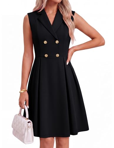 GRACE KARIN Women's 2026 Summer Business Casual Dress Black S | Sleeveless A Line Midi Dresses,Work Graducation Outfits,Professional Office Blazer,Fit and Flare,Pleated Skirt