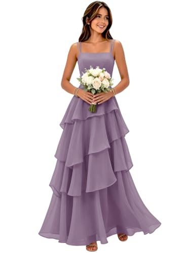 Fukbdz Ruffle Tiered Bridesmaid Dresses A Line Chiffon Wisteria Maxi 8