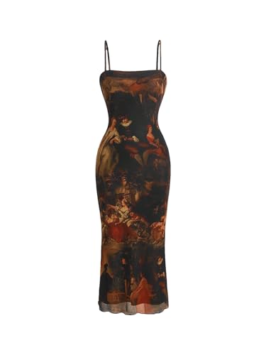 SweatyRocks Women's Allover Print Spaghetti Strap Bodycon Cocktail Dress