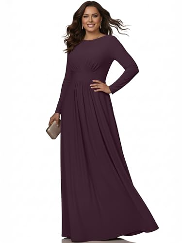 KOH KOH Womens Long Full Sleeve Sleeves Flowy Empire Waist Fall Winter Modest Formal Floor Length Abaya Muslim Bridesmaid Bridal Gown Gowns Maxi Dress Dresses, Sangria Wine M 8-10