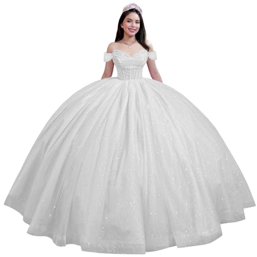 Youjiayi Puffy Tulle White Quinceanera Dresses with Train Size 0