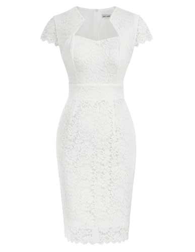 GRACE KARIN Cocktail Dresses for Women Cap Sleeve Lace Dress, White, S