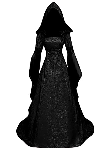 Women Deluxe Witch Dress Renaissance Vampire Halloween Costume(Black,L)