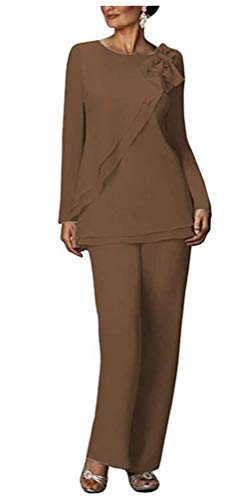 Mother's 2 PC Pants Suits Groom Mother Outfit Plus Size Mother of The Bride Dress Evening Dress Brown US22W