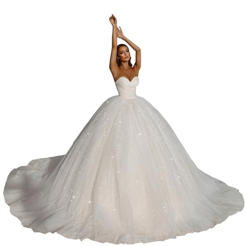 XYAYE Puffy Tulle White Quinceanera Dresses with Train Ball Gown Dress