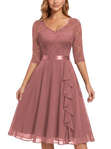 MISSMAY Women's V-Neck Floral Lace Half Sleeve Bridesmaid Party Dress