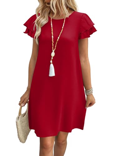 OFEEFAN Red Dress Womens Dresses 2026 Spring Summer Sundresses Boho Clothes Hawaiian Casual Elegant Classy Date Outfits L