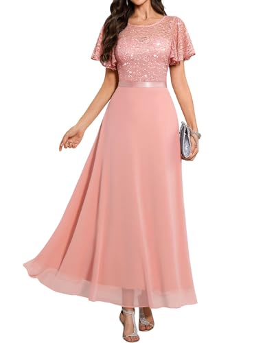 Women's Formal Wedding Guest Dress, Long Cocktail Party Gala Maxi Blush S