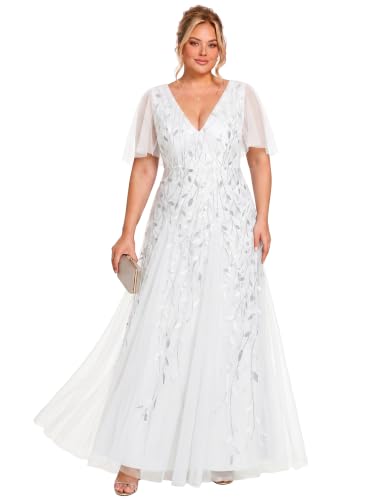 Ever-Pretty Women's Sequin V Neck Plus Size Formal Dresses Evening Gown