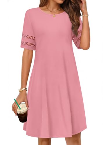 MEROKEETY Women's Summer Casual Short Sleeve T Shirt Dress, Pink, M