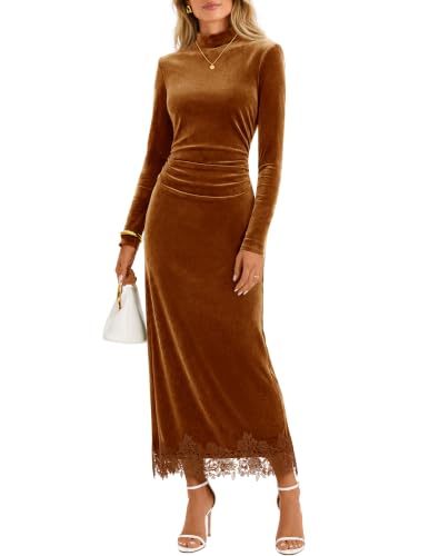 MEROKEETY Women's Velvet Fall Wedding Guest Cocktail Dress, Golden, L