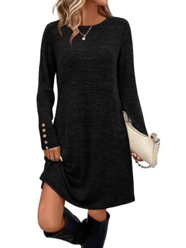OFEEFAN Long Sleeve Dress Sweater Dress Fall Dresses for Women 2026 Fall Clothes Winter Dresses for Women 2026 Business Casual Outfits Black XL