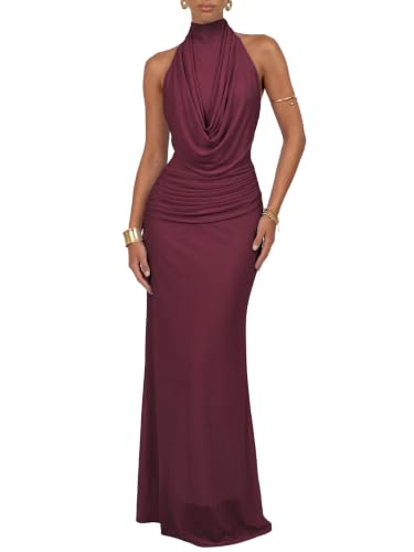 CurvySweet Claire Women's Halter Backless Ruched Mermaid Formal Maxi Dress