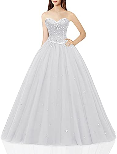 Likedpage Women's Sweetheart Ball Gown Tulle Quinceanera Dresses Prom Dress (US12, Silver) … …