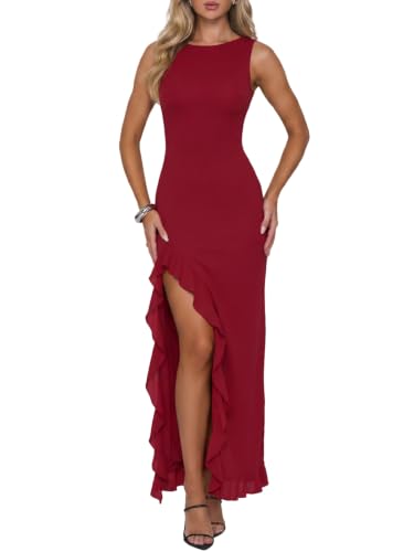 UNCOOYEE Cocktail Dresses For Women Sexy High Slit Mesh Wedding Guest Dress