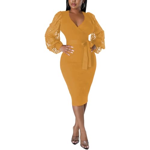 BOGURST Women's Elegant Chic Bodycon Semi Formal Dress Office Work Dresses Orange XL