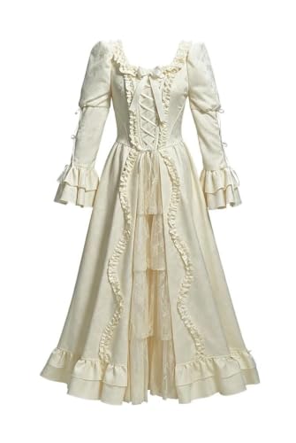 daizbella Renaissance Dress Rococo Victorian Long Dress Jacquard Lace Vintage Gown Puffed Bell Sleeves