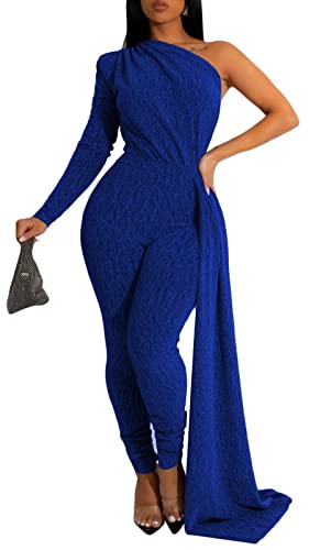 DinyIn Blue Sexy Jumpsuits for Women Formal Sequin Dressy Birthday Clubwear Elegant Bodycon Sparkly Party Night Rompers