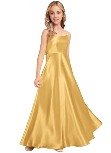 PHIRIZLE Junior Bridemaid Dress Girls Formal Dresses Stretch Satin Flower Girl Dresses Party Wedding Pageant