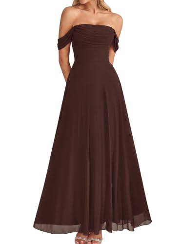 EYNMIN Women's Off Shoulder Flowy Maxi Long Formal Wedding Guest Dresses