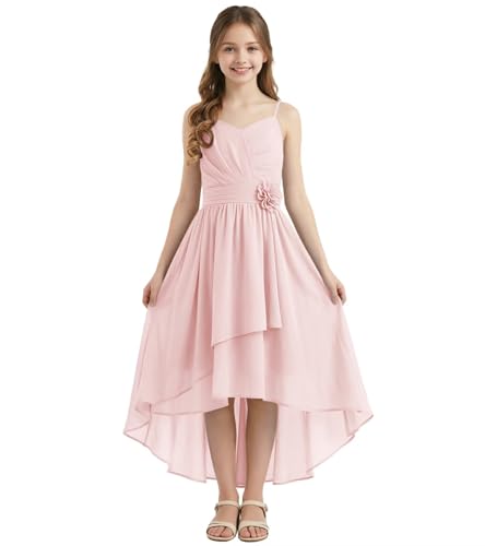 FLwuhui Junior Bridesmaid Dresses Pleat Chiffon Flower Girl Dresses Blush Pink Wedding Party Pageant Gown US10