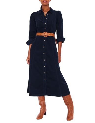 YEXPINE Women's Corduroy Maxi Dress Button Down Shirt Dress with Belt Navy