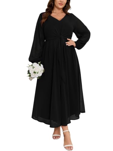 SHESTARR Women Plus Size Chiffon Maxi Dress for Wedding Guest Black