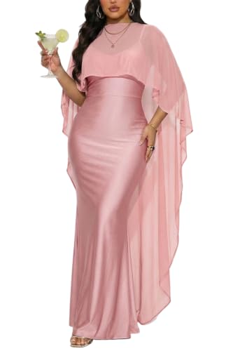 CALEBGAR Women's Satin Bodycon Maxi Dress Formal Wedding Guest Dress Pink