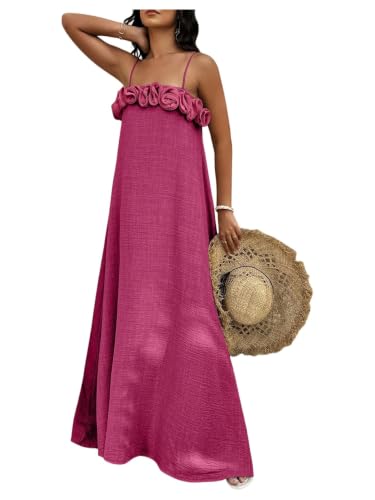 OYOANGLE Women's Summer 3D Floral Maxi Beach Vacation Wedding Guest Dress