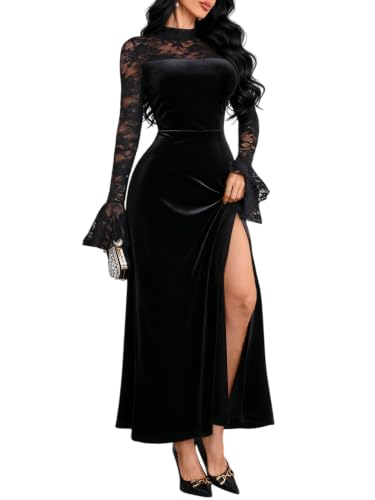 GothDark Bell Sleeve Dress for Women Formal Black Tie Dress Black Small
