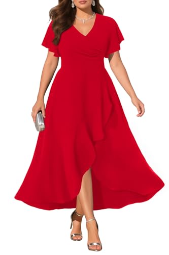 Pinup Fashion Plus Size Christmas Red Cocktail Party Long Dress with Split