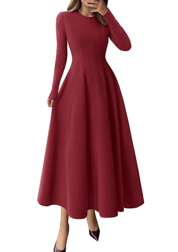 PRETTYGARDEN Women's Fall Long Sleeve A Line Midi Elegant Cocktail Dress