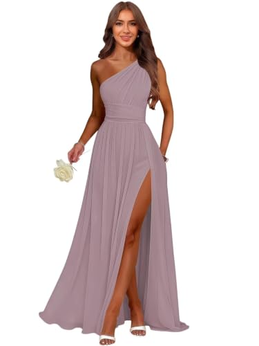 EBCion Chiffon Wisteria One Shoulder Bridesmaid Dress with Slit 8