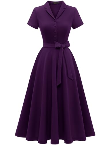 Wedtrend Women's Retro Dresses 1950s Vintage Dresses with Sleeves Hight Waisted Tea Party Dress 2024 Halloween Dresses for Women WTP30001GrapeL
