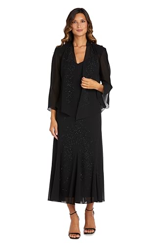 R&M Richards Women's Beaded Pebble Georgette Evening Suit- Mother of The Bride, Cocktail Attire, Wedding Guest