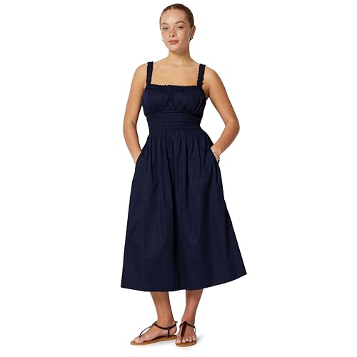 Amazon Essentials Unisex Babies x Sofia Grainge Women's Woven Cotton Sateen Dress (Mommy & Me), Navy, Medium