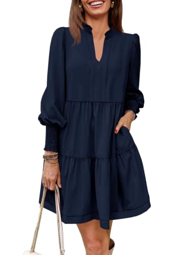 Imily Bela Womens Fall Long Sleeve Tunic Dress Casual V Neck Tiered Dress