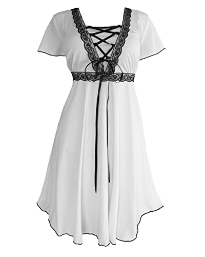 Dare to Wear Angel Corset Dress: Gothic Medieval Womens Renaissance Fair Viking Festival Cosplay Shift Frock, White/Black M