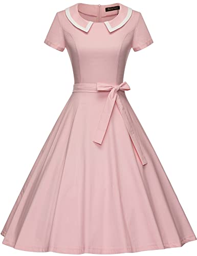 GownTown Women's 1950s Peter Pan Collar Dress with Pockets, Short Sleeve
